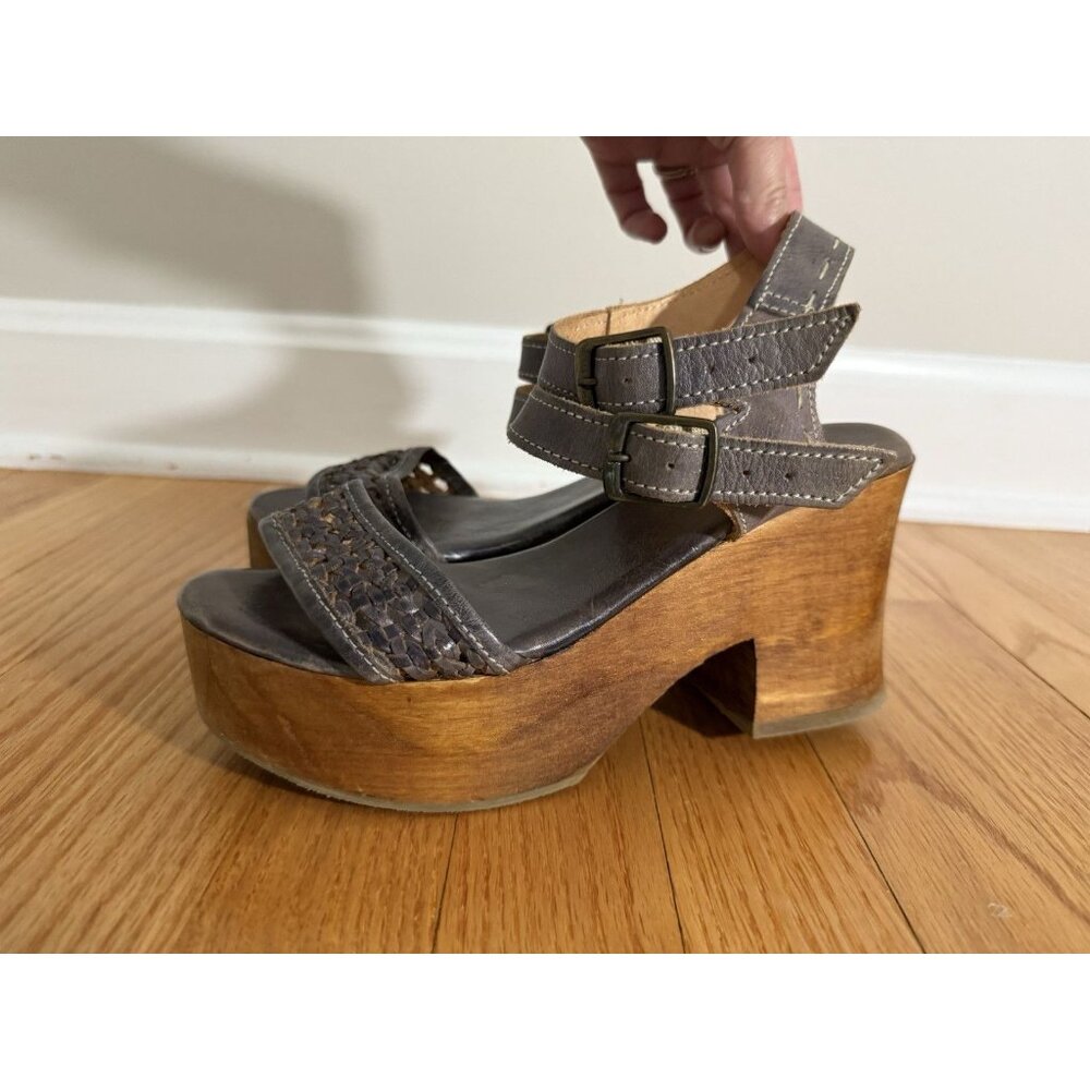 Bed Stu Womens 7.5 Kenya Sandals Distressed Leather Platform Chunky Wooden Heels - Picture 7 of 13